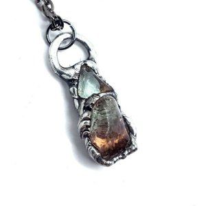 Green flourite & green ghost quartz crystal necklace handmade mini jewelry